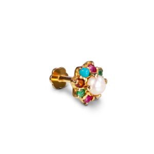 Traditional 21k Gold Nauratan Nose Pin