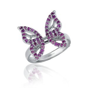 Wings on Hand — Pink Butterfly Ring in Sterling Silver
