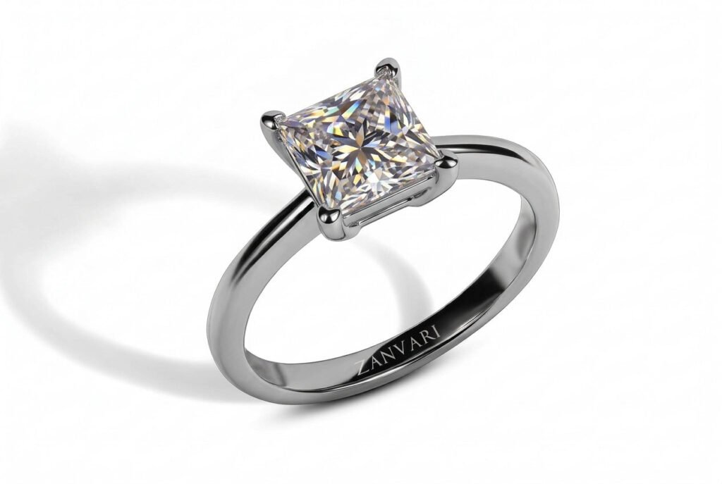 The Crown Point Moissanite Ring — 1–4ct D/VVS1 GRA Graded Princess Cut The Crown Point Moissanite Ring — 1–4ct D/VVS1 GRA Graded Princess Cut