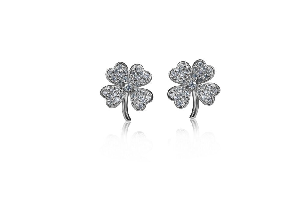Four-Leaf Fortune — Moissanite Clover Studs in Sterling Silver