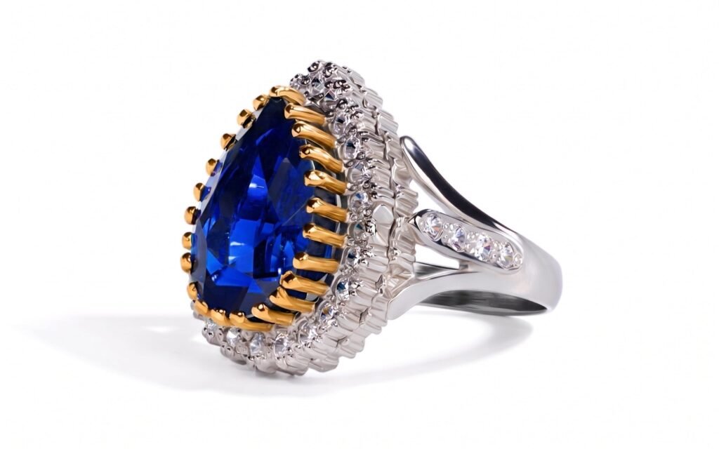 Midnight Ottoman — Lab Blue Sapphire & Moissanite Ring in Sterling Silver
