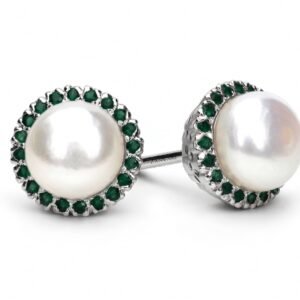 Natural Wonders — Natural Emerald & Pearl Studs in Sterling Silver