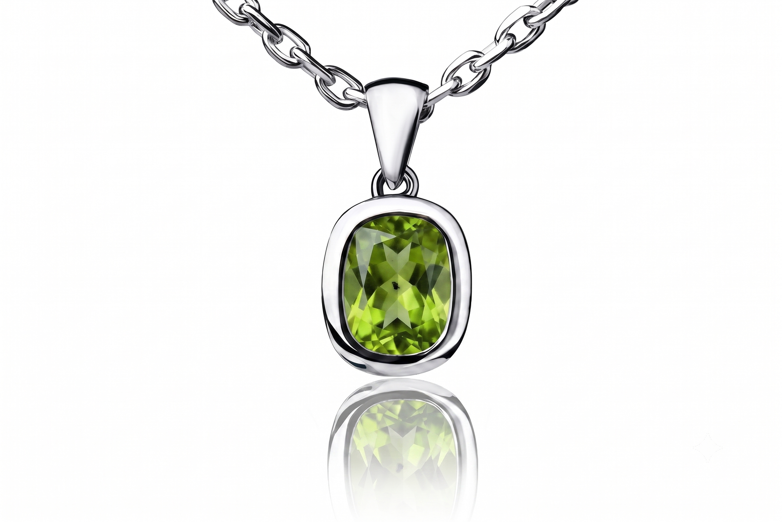 Olivine Crystal — Natural Peridot Necklace in Sterling Silver