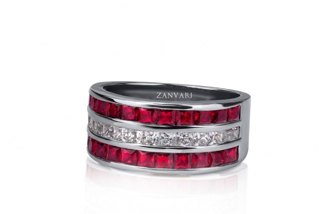 Two Realms One Destiny — Lab Ruby & Moissanite Ring in Sterling Silver Two Realms One Destiny — Lab Ruby & Moissanite Ring in Sterling Silver