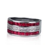 Two Realms One Destiny — Lab Ruby & Moissanite Ring in Sterling Silver Two Realms One Destiny — Lab Ruby & Moissanite Ring in Sterling Silver