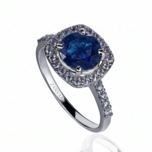 D'Amour Sky Ring — Blue Glass Sapphire & Moissanite Ring in Sterling Silver