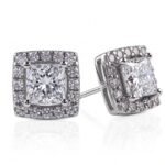 D’Amour Square Studs — 1ct GRA Graded Princess Cut Moissanite Halo Studs