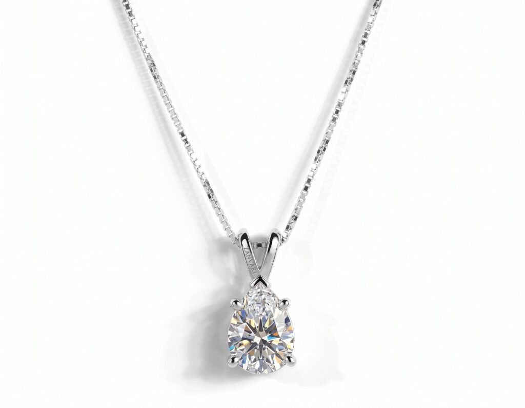Drop of Dawn Necklace — D/VVS1 GRA Graded Pear Cut Moissanite Drop of Dawn Necklace — D/VVS1 GRA Graded Pear Cut Moissanite
