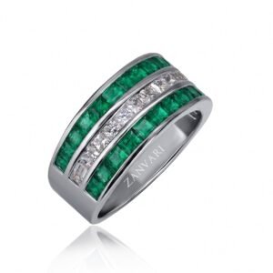 Two Realms One Destiny — Lab Emerald & Moissanite Ring in Sterling Silver