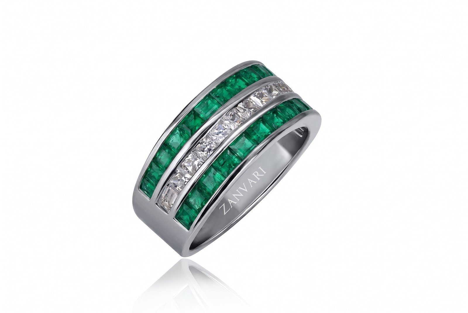 Two Realms One Destiny — Lab Emerald & Moissanite Ring in Sterling Silver