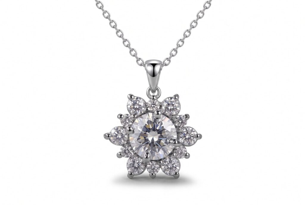 Frozen Starlight — 1ct GRA Graded Moissanite Halo Necklace in Sterling Silver