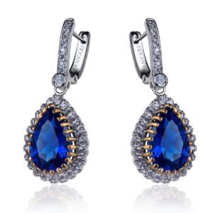 Midnight Ottoman — Lab Blue Sapphire & Moissanite Earrings in Sterling Silver