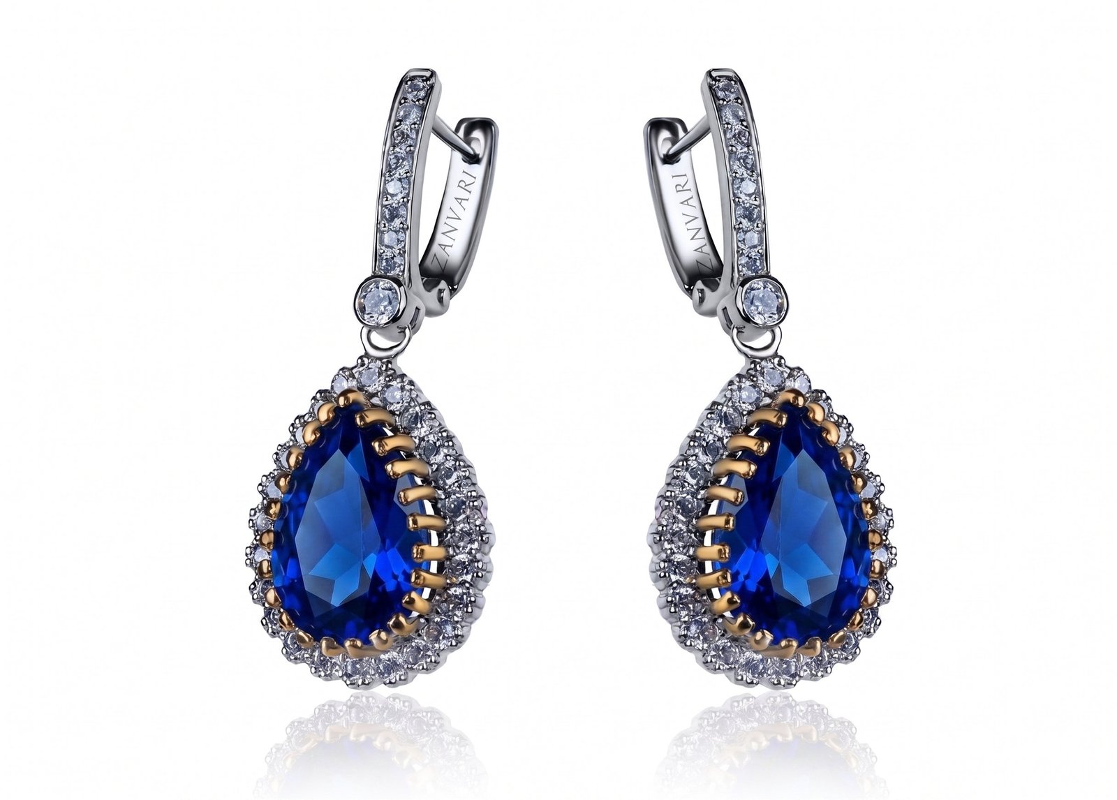 Midnight Ottoman — Lab Blue Sapphire & Moissanite Earrings in Sterling Silver