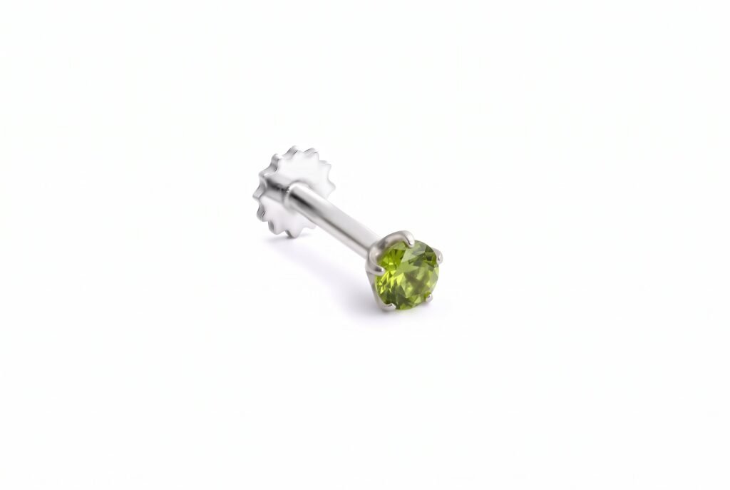 The Tiniest Touch Of Lime — Natural Peridot (Zabarjad) Nose Pin in Sterling Silver The Tiniest Touch Of Lime — Natural Peridot (Zabarjad) Nose Pin in Sterling Silver