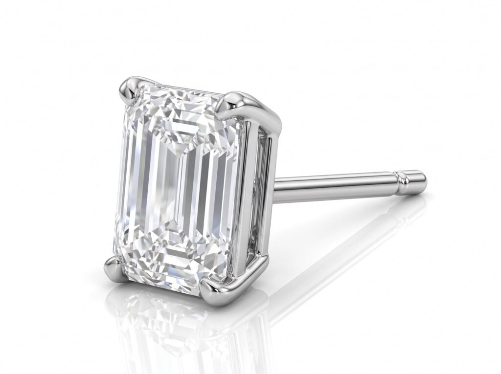 Solo Ledger — GRA Graded Emerald Cut Moissanite Single Stud for Men