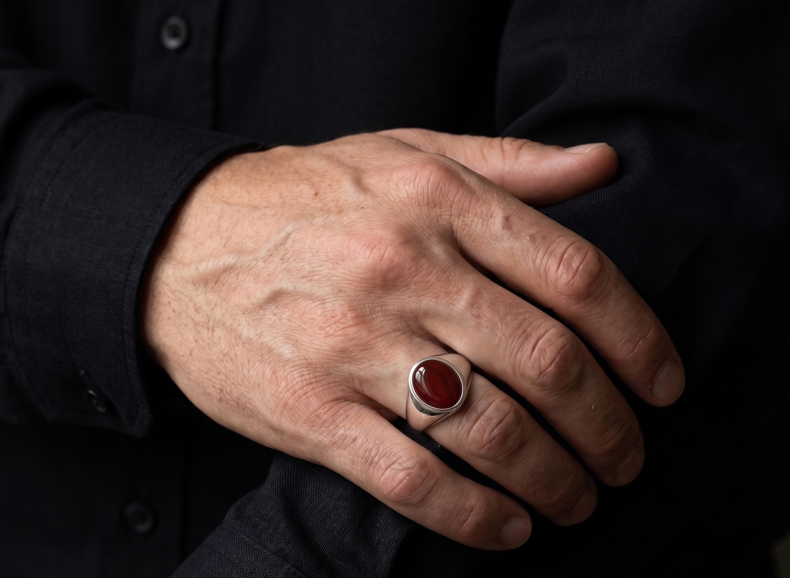 The Immense Luck of Aqeeq — Men's 3-5 ct Natural Aqeeq Signet Ring in Sterling Silver - Image 2
