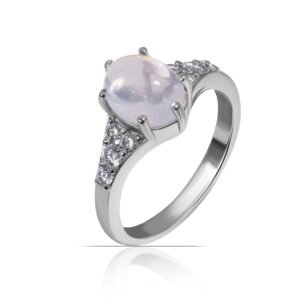 The Moon Fire — 2ct Natural Moonstone & Moissanite Ring in Sterling Silver