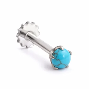 Turquoise cabochon nose pin with a sterling silver post and screw back
