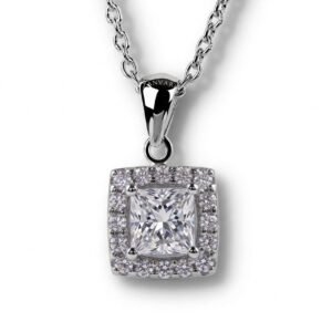 D'Amour Square Necklace — 1ct GRA Graded Princess Cut Moissanite Halo Pendant
