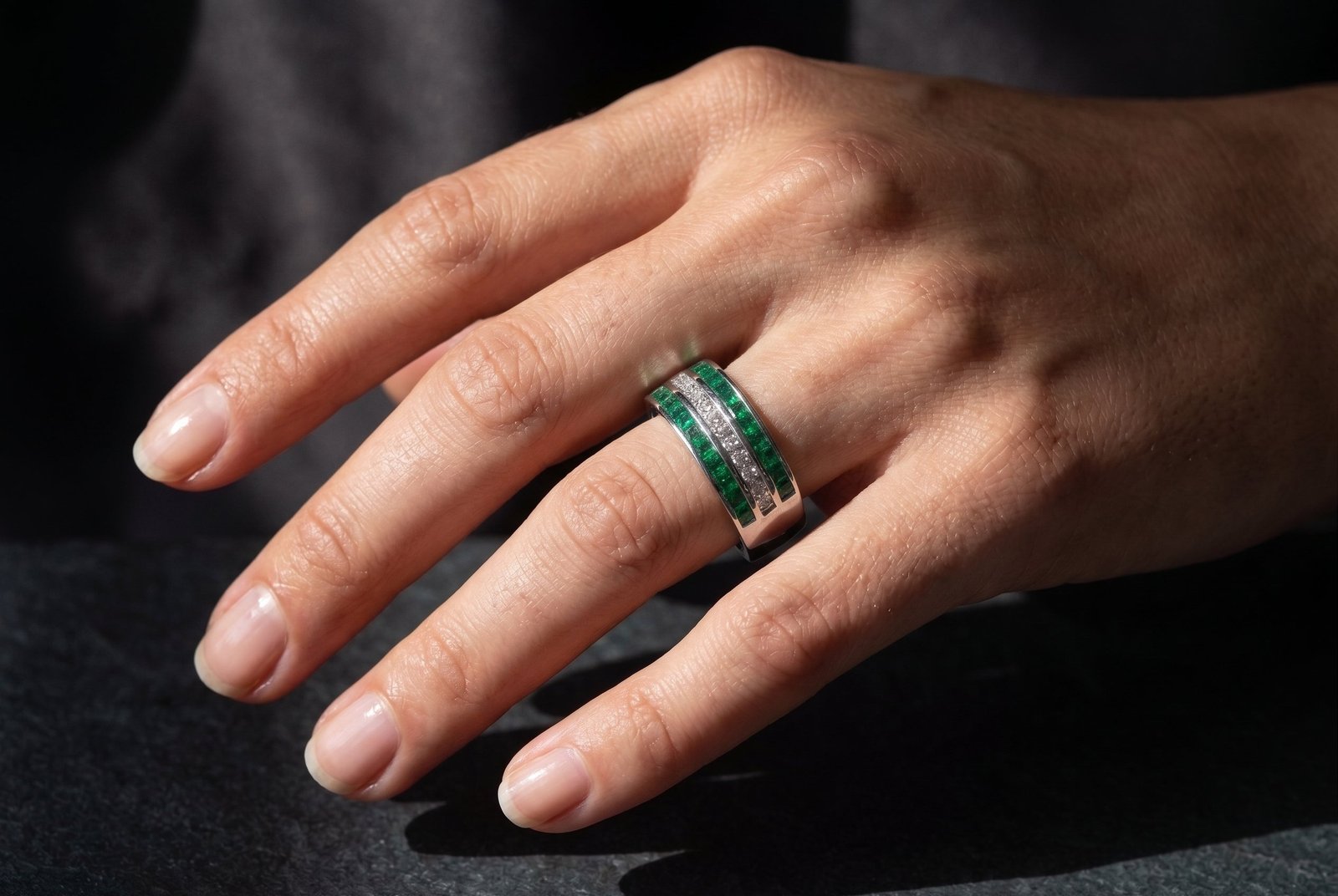 Two Realms One Destiny — Lab Emerald & Moissanite Ring in Sterling Silver - Image 2