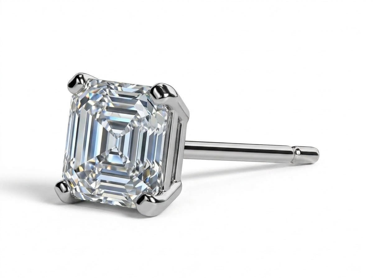 Solo Mirror — 1ct GRA Certified Asscher Cut Moissanite Single Stud for Men in Sterling Silver