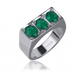 Three Fold Emerald — Men's 1–1.5ct Natural Emerald Ring, Sterling Silver
