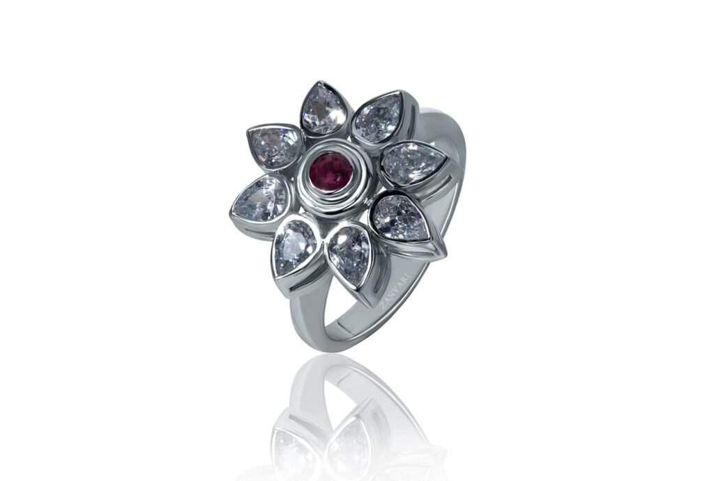 Roselight Grace — Natural Ruby Halo Ring in Sterling Silver