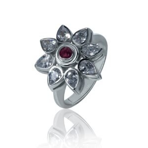Roselight Grace — Natural Ruby Halo Ring in Sterling Silver