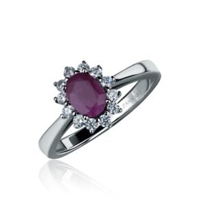 Heart of Fire — 0.59–0.89ct Natural Ruby Halo Ring in Sterling Silver
