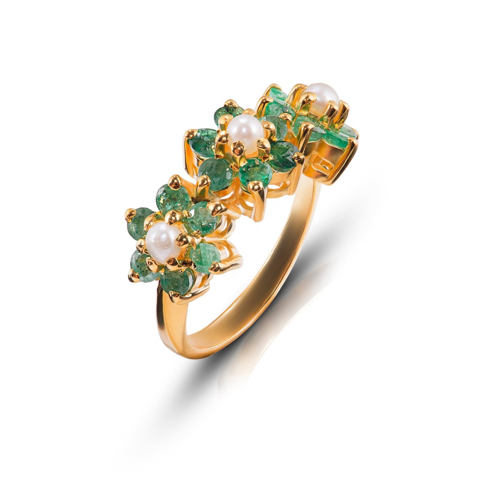Fleurs d'Emeraude — Natural Emerald & Pearl Ring in Sterling Silver