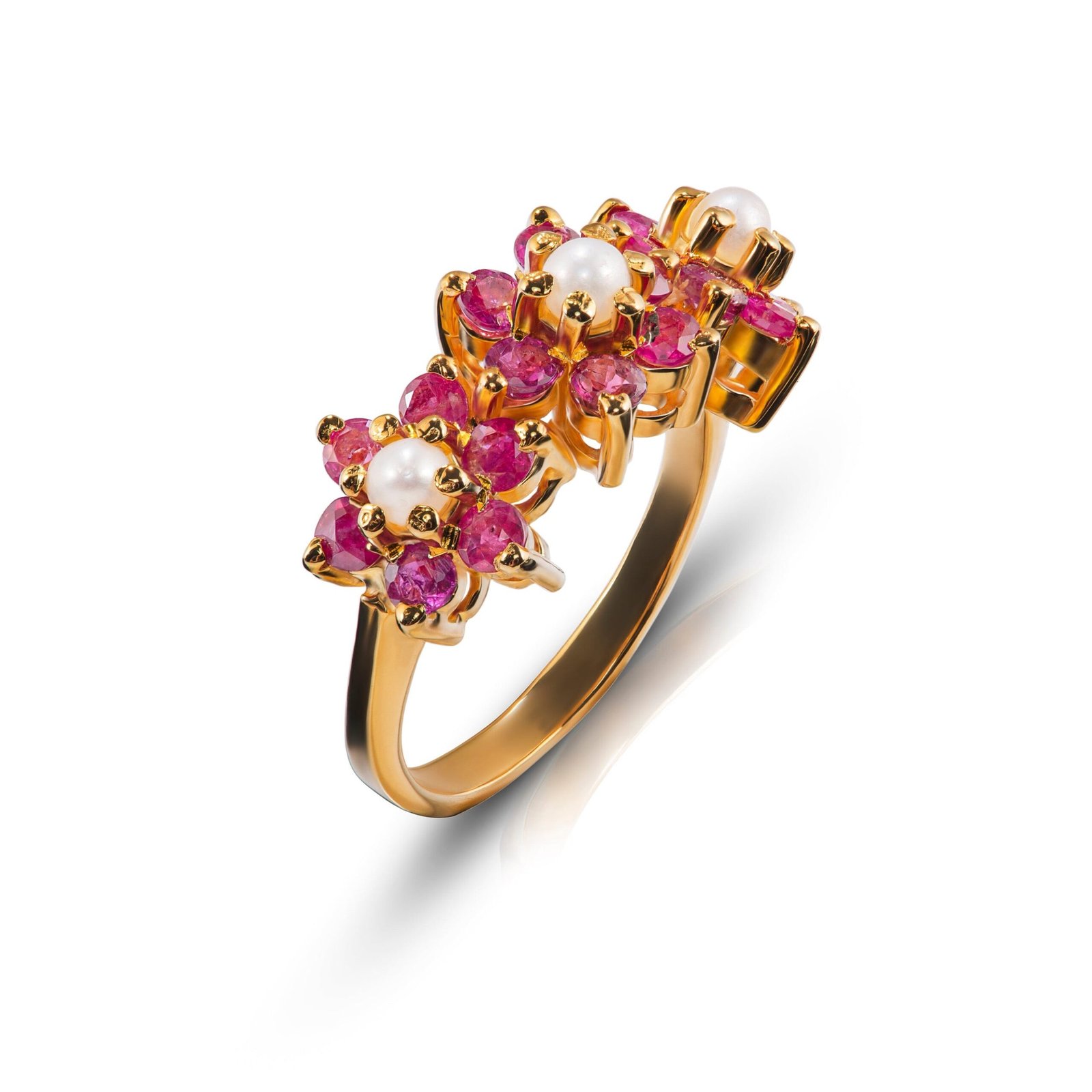 Fleurs de Rubis — Natural Ruby (Yaqoot) & Pearl Ring in Sterling Silver