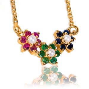 Trinity of Ruby, Emerald & Sapphire — Nauratan Necklace in Sterling Silver