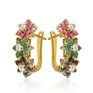 Precious Trinity Earrings — Natural Ruby, Emerald & Sapphire in Sterling Silver