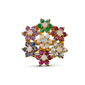 Multi Stones of Nauratan Ring — 7 Natural Gemstones, Gold-Plated Sterling Silver