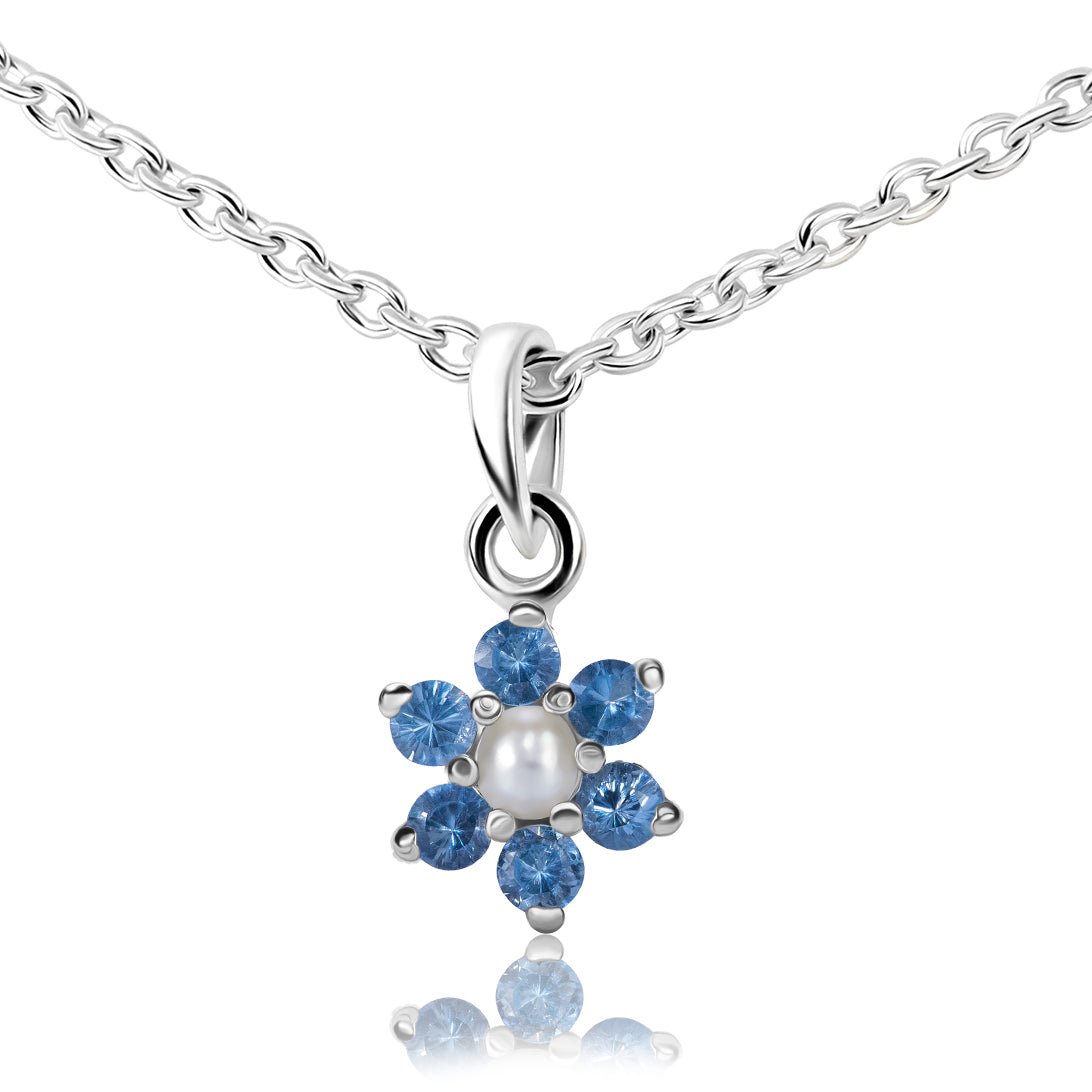 Blue Fire — Natural Blue Topaz & Pearl Necklace in Sterling Silver