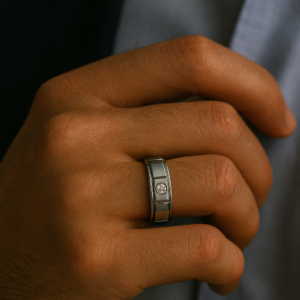 Whitehold — Men's Moissanite Wedding Band in Sterling Silver
