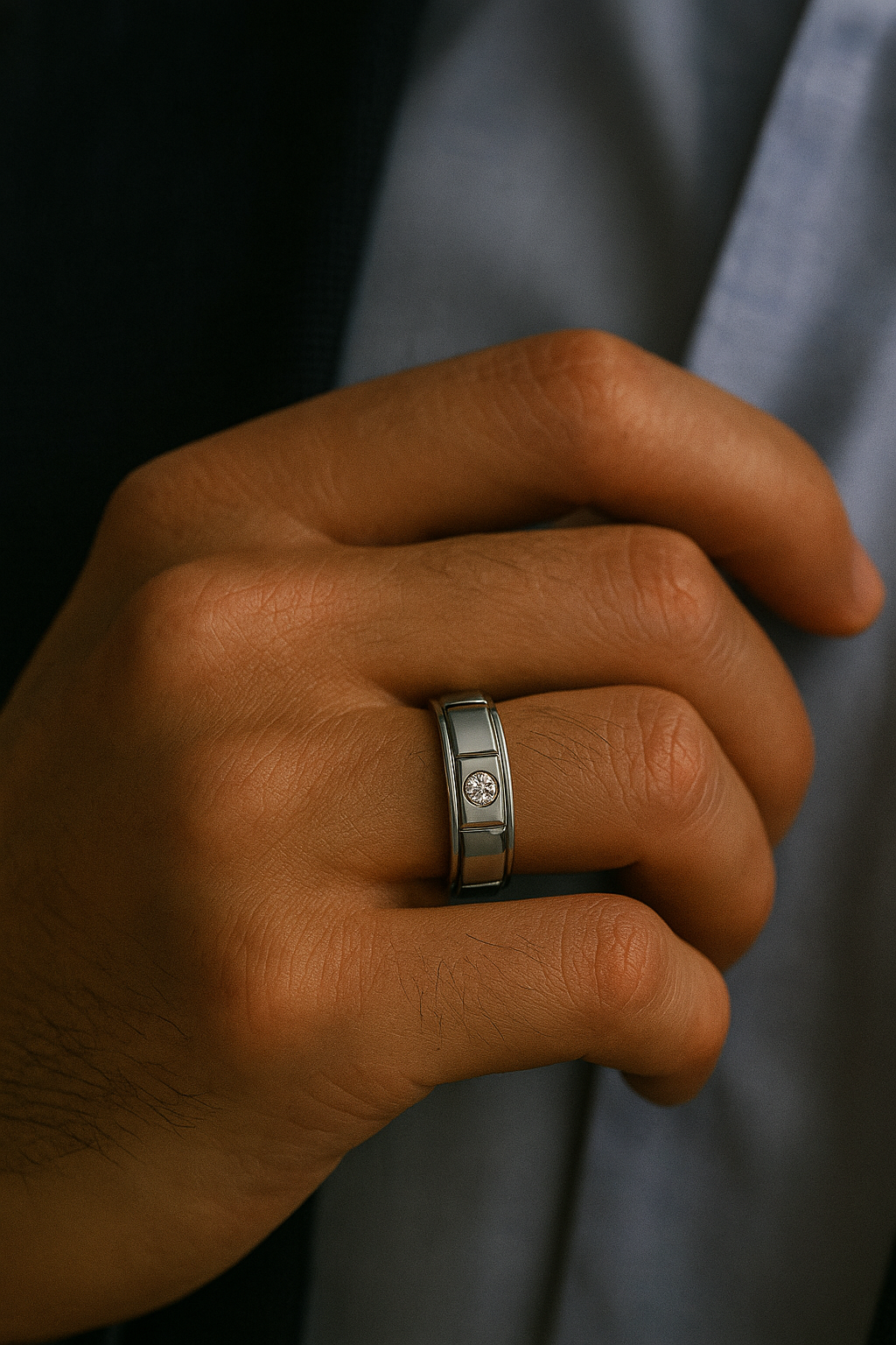Whitehold — Men's Moissanite Wedding Band in Sterling Silver