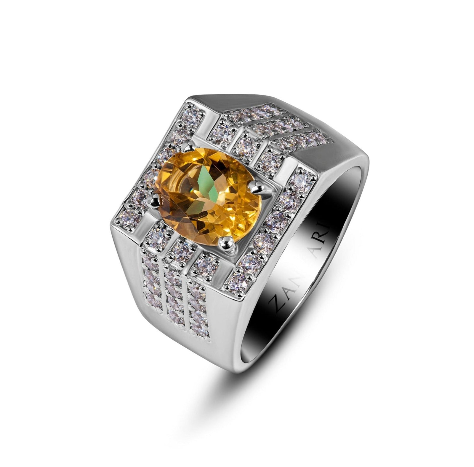 Citrine Pavé Engagement — Men's Natural Citrine Ring in Sterling Silver (Chandi)