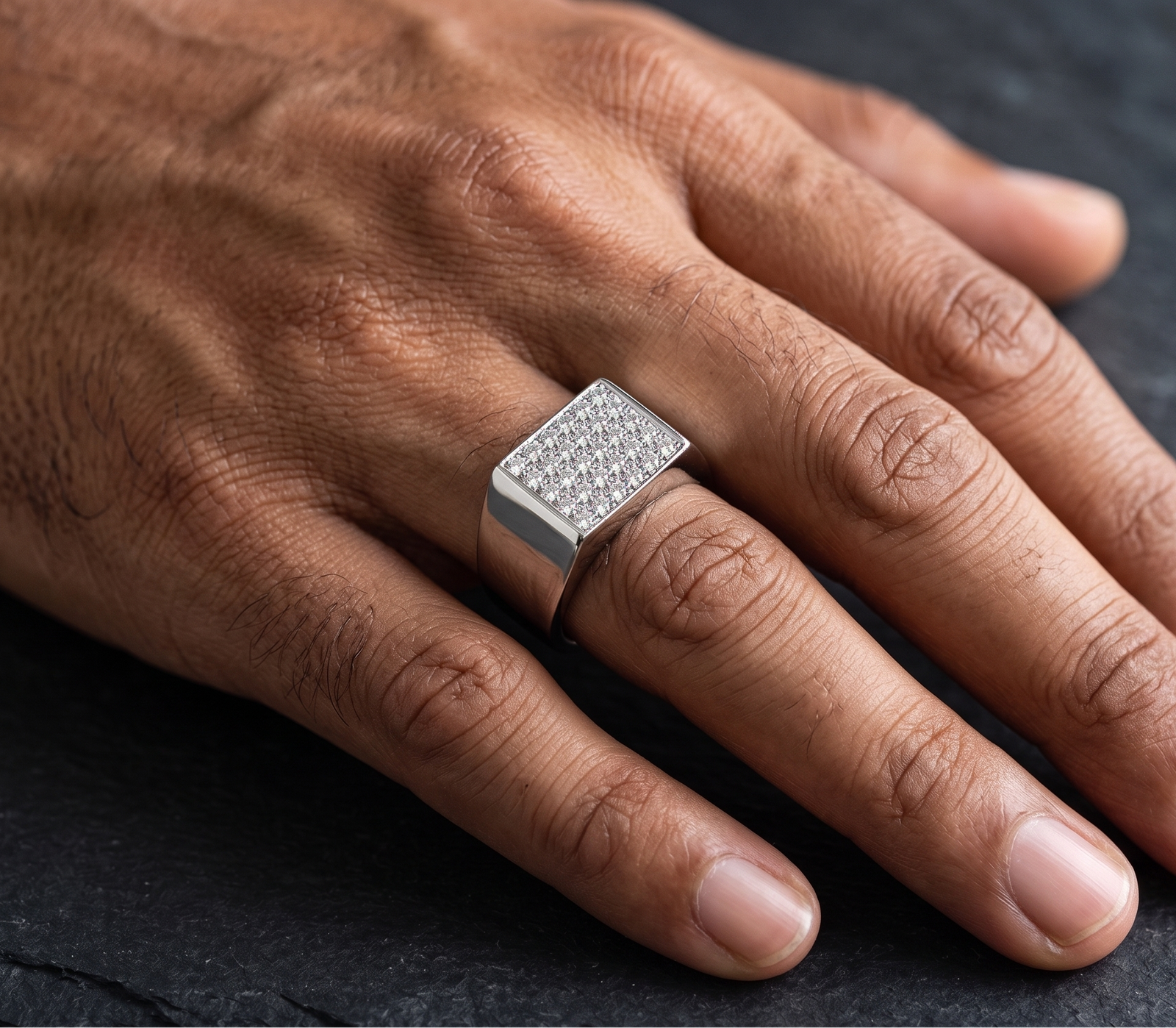 Enduring Light — Men's Pavé Moissanite Signet Ring in Sterling Silver - Image 2