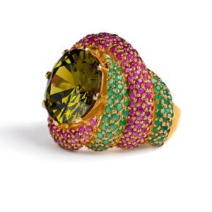 The Dragon-Tale Ring — Green Onyx & Peridot Moissanite Ring in Sterling Silver