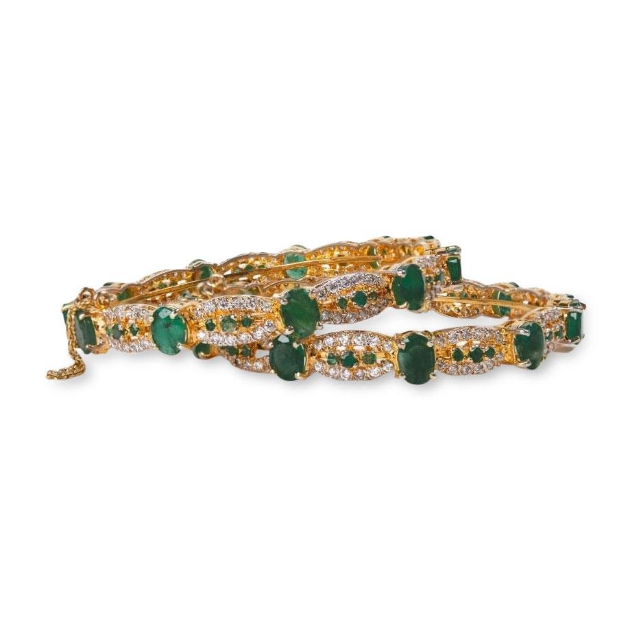 Natural Emerald Bangle in Sterling Silver with 22k Gold Plating