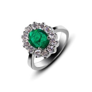 Touch of Green Ring — Lab-Created Emerald & Moissanite in Sterling Silver