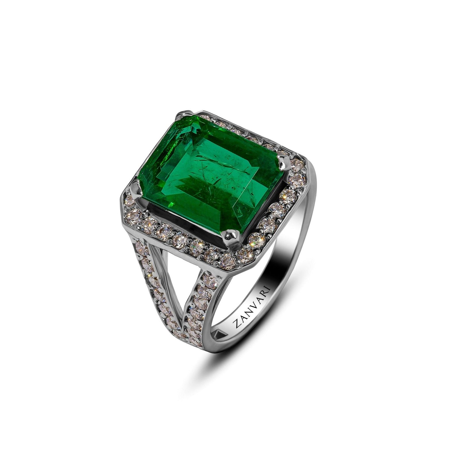 Mystical Green Ring — Lab-Created Emerald & Moissanite in Sterling Silver