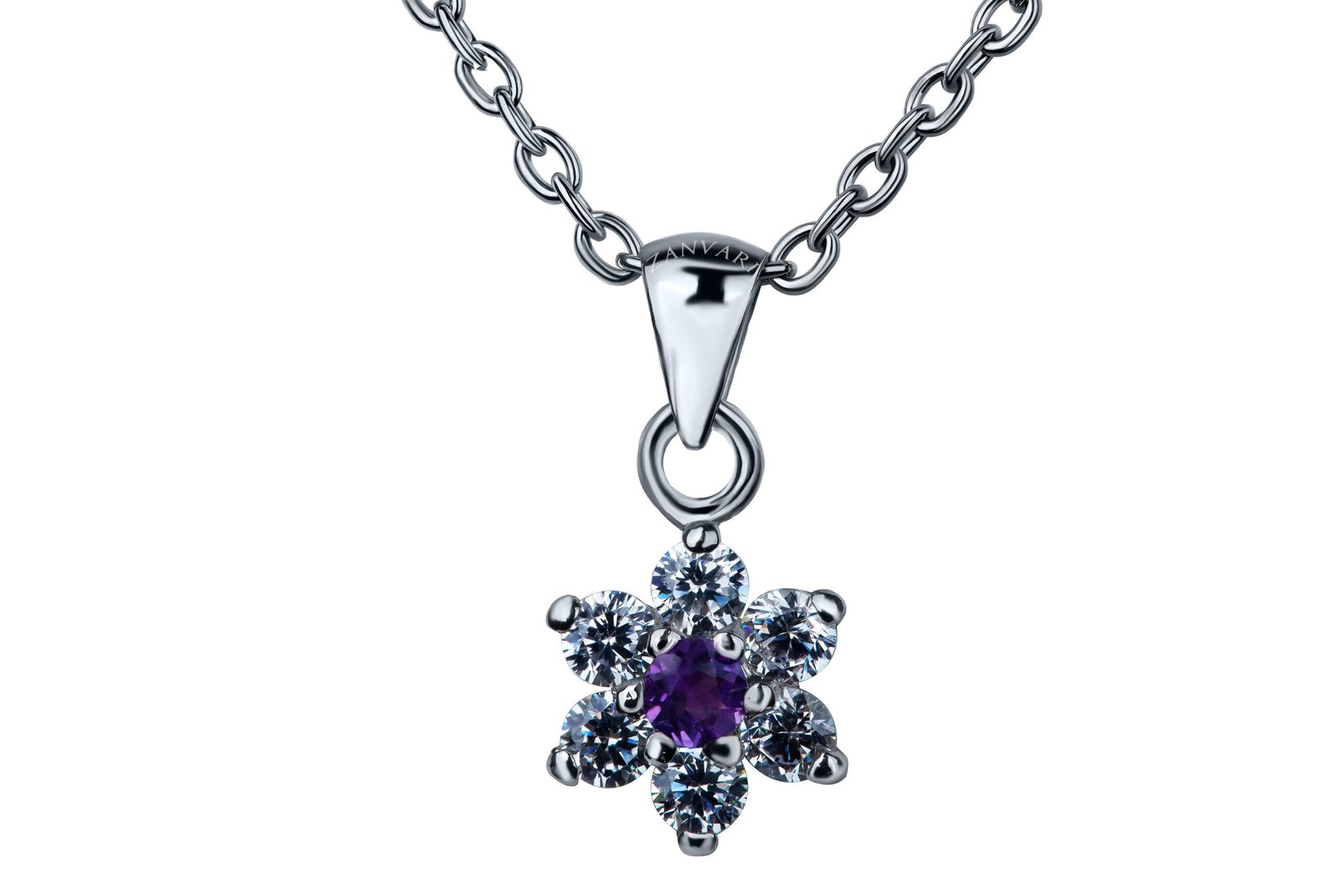 Sparkling Natural Amethyst Flora — Moissanite Pendant in Sterling Silver