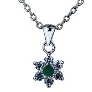 Sparkling Natural Emerald Flora — Moissanite Pendant in Sterling Silver