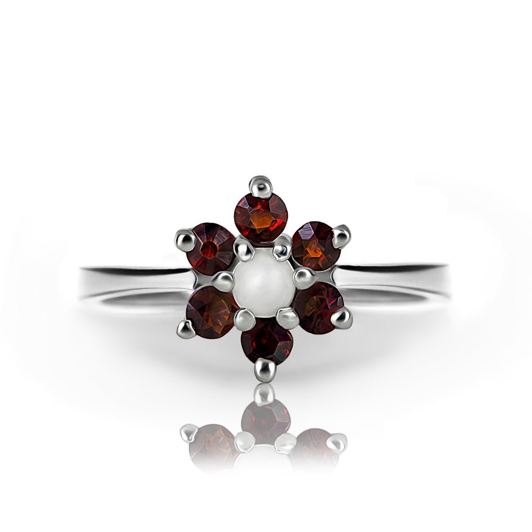 Power of Presence — Natural Garnet & Pearl Ring in Sterling Silver