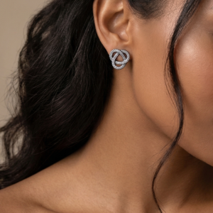 Ties of the Moon — Moissanite Knot Stud Earrings in Sterling Silver