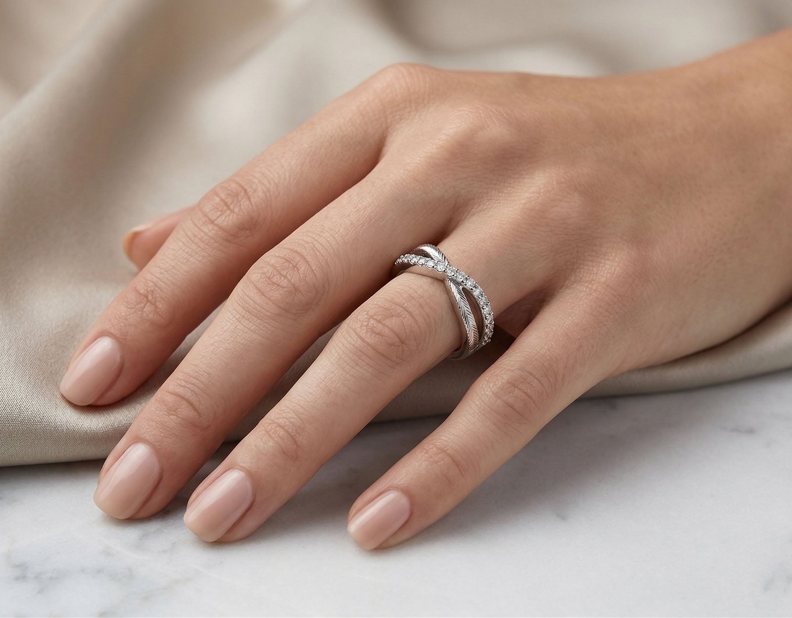 A Promise Between Heartbeat — Moissanite Feather Ring in Sterling Silver