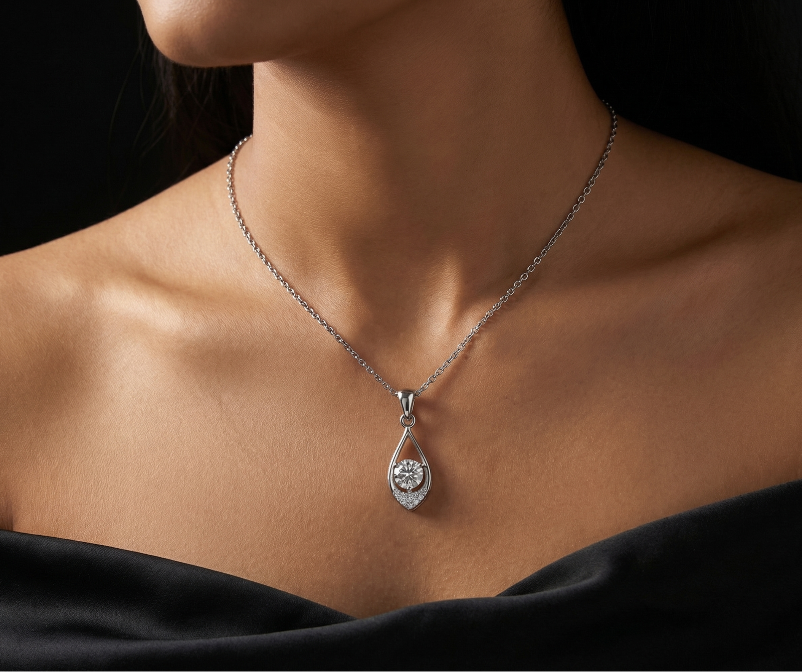The Droplet Sparkle — 1ct GRA Certified Moissanite Necklace in Sterling Silver