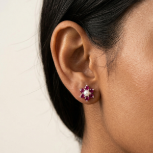 The Royal Stone — Natural Ruby & Pearl Studs in Sterling Silver
